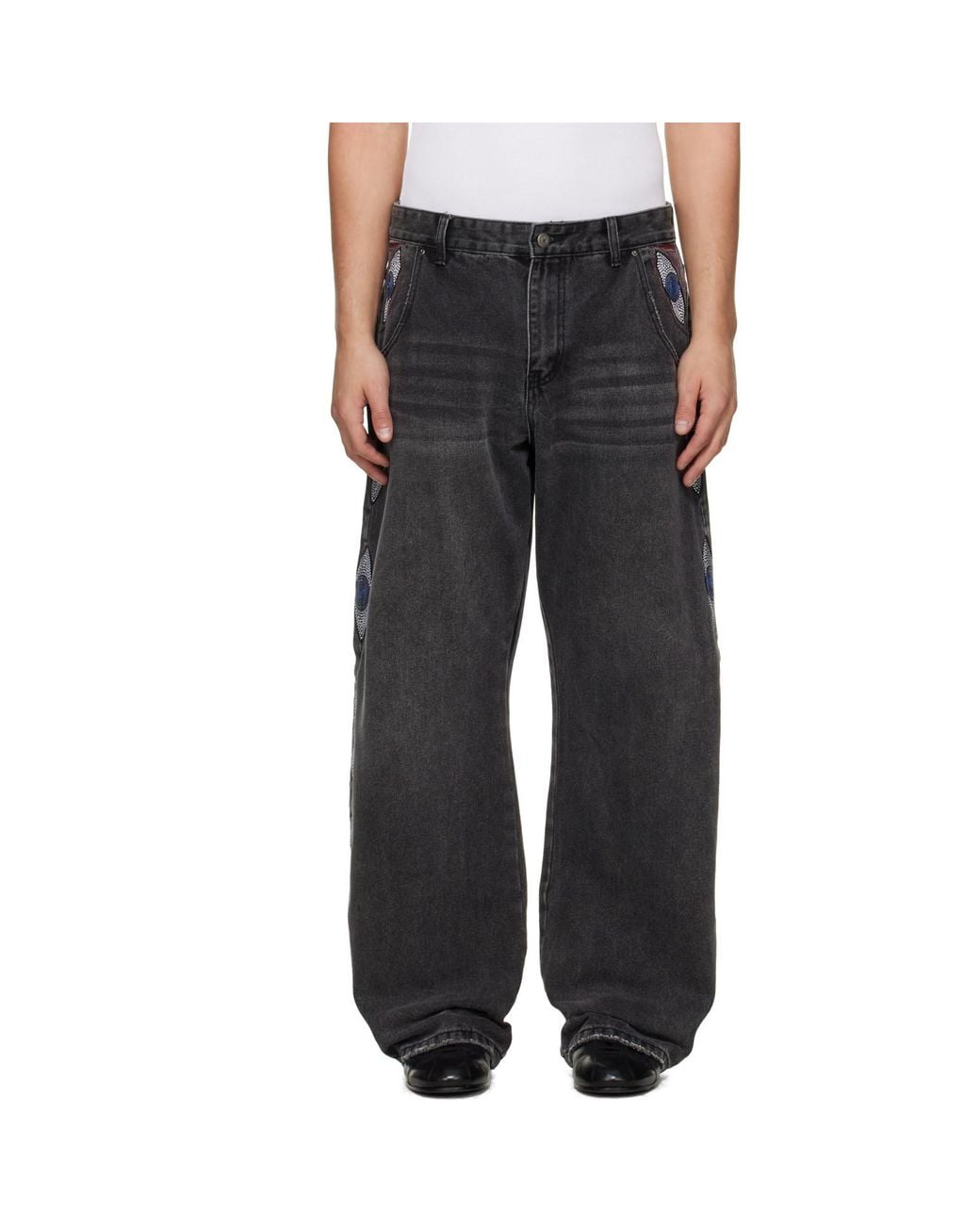 Kidsuper Gray 'Eye' Embroidered Jeans for men
