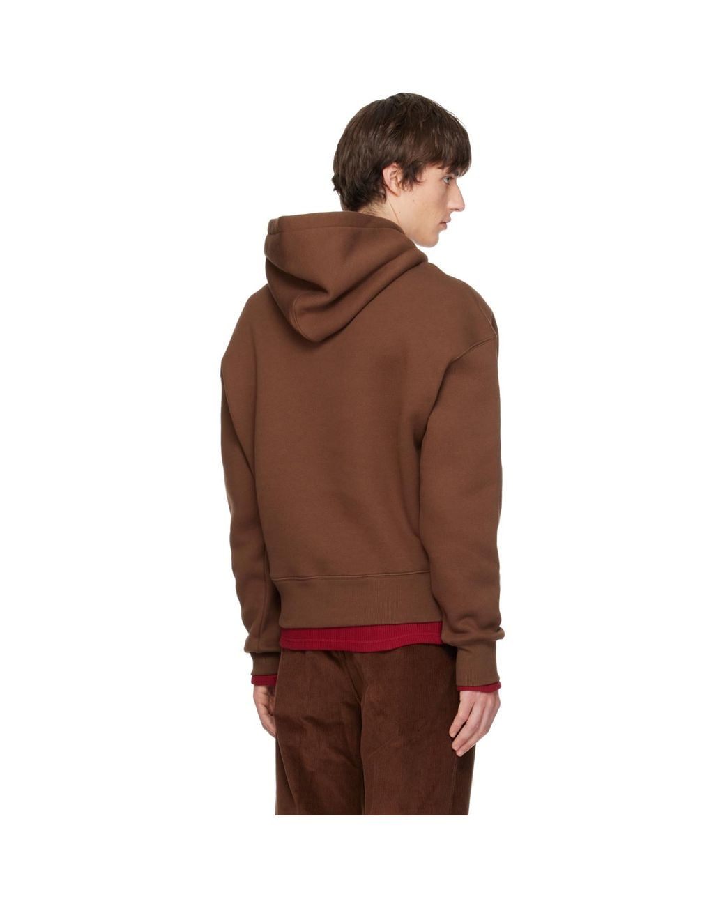 AMI Brown Cotton Embossed Ami De Coeur Hoodie for men