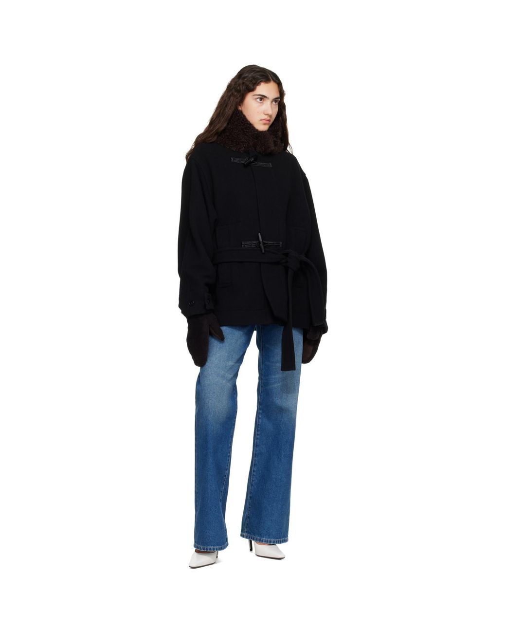 Yves Salomon Black Shearling Mittens