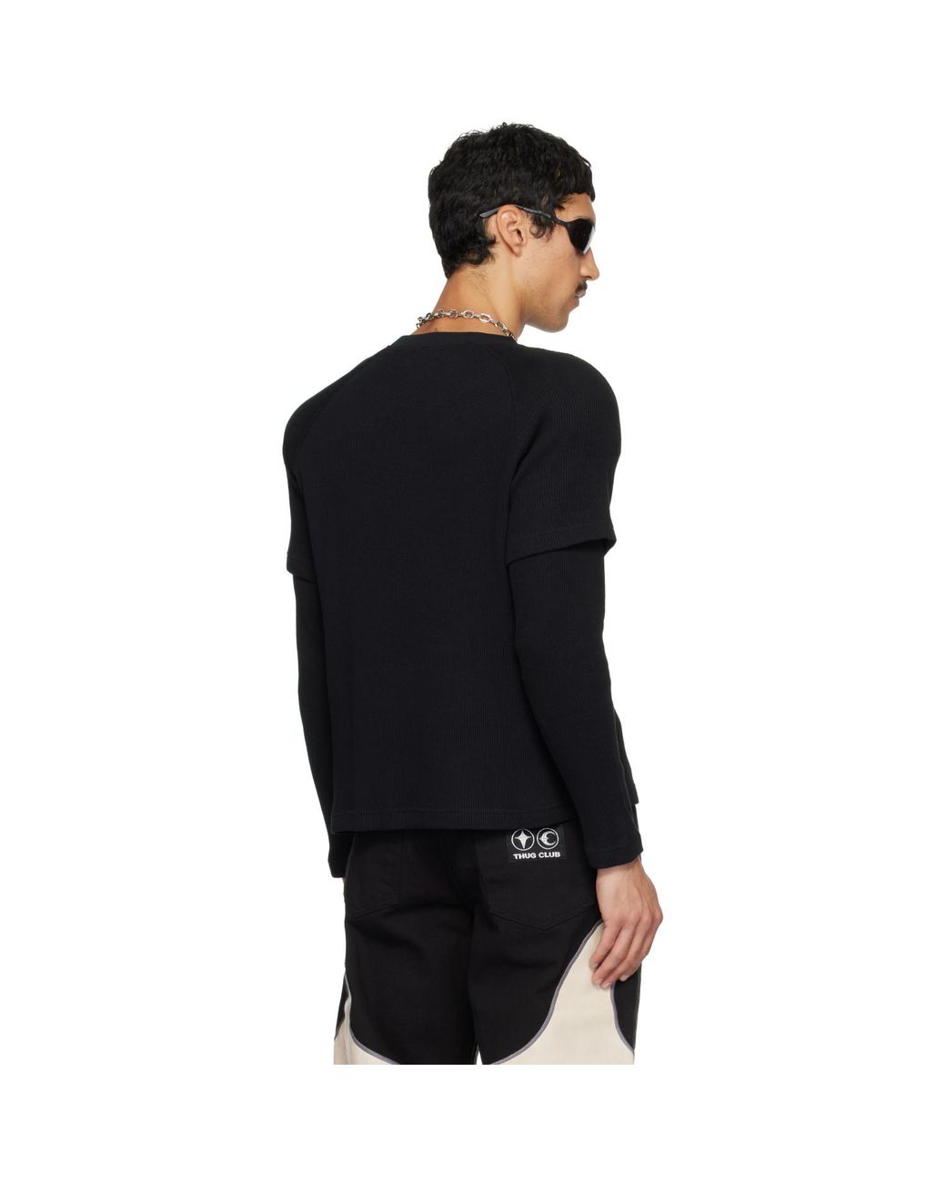 THUG CLUB Black Bulk Shoulder Three Riding Skull Layered T-Shirt for men