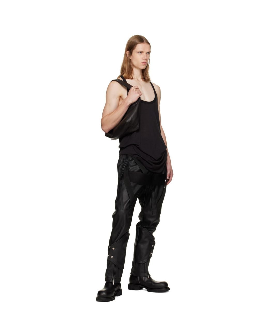 Rick Owens Black Tower Megastrapped Motopants Leather Pants for men