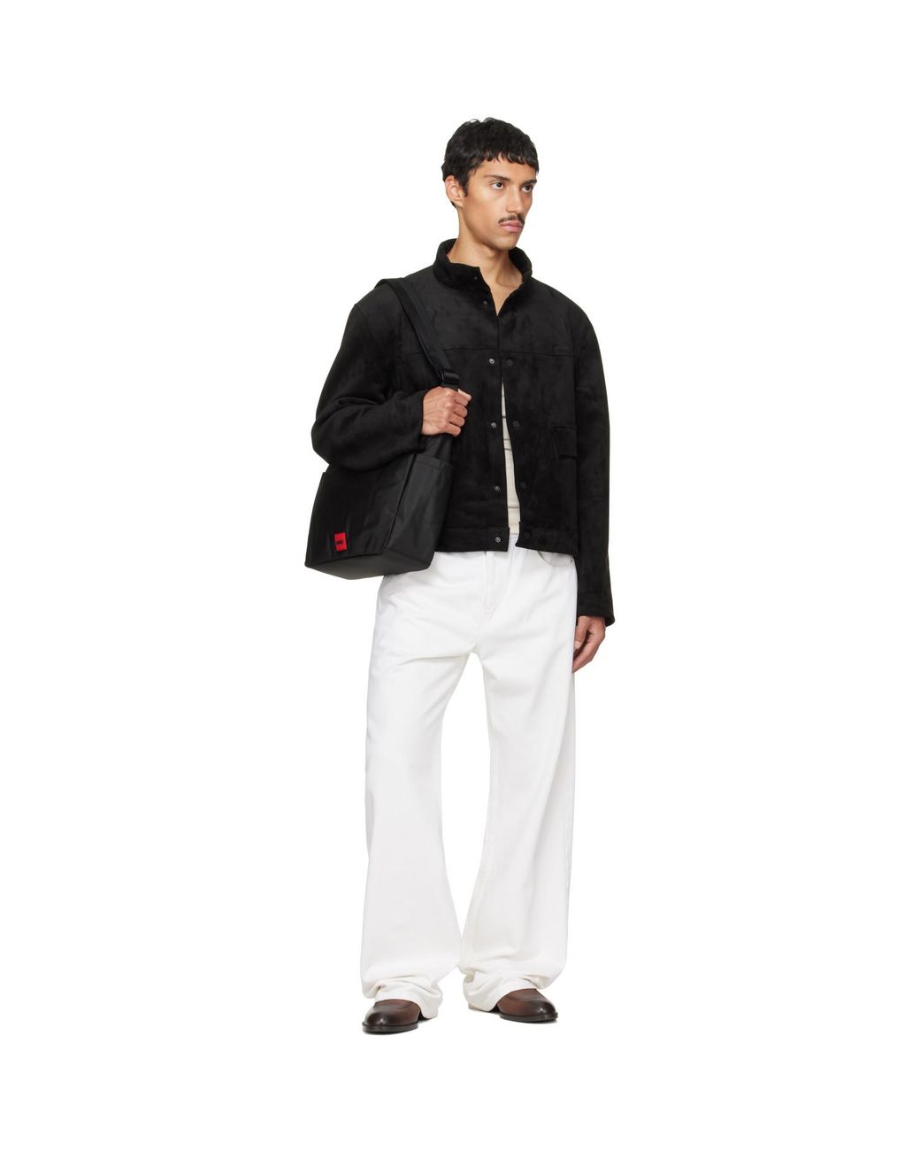 HUGO Black Canvas Messenger Bag for men