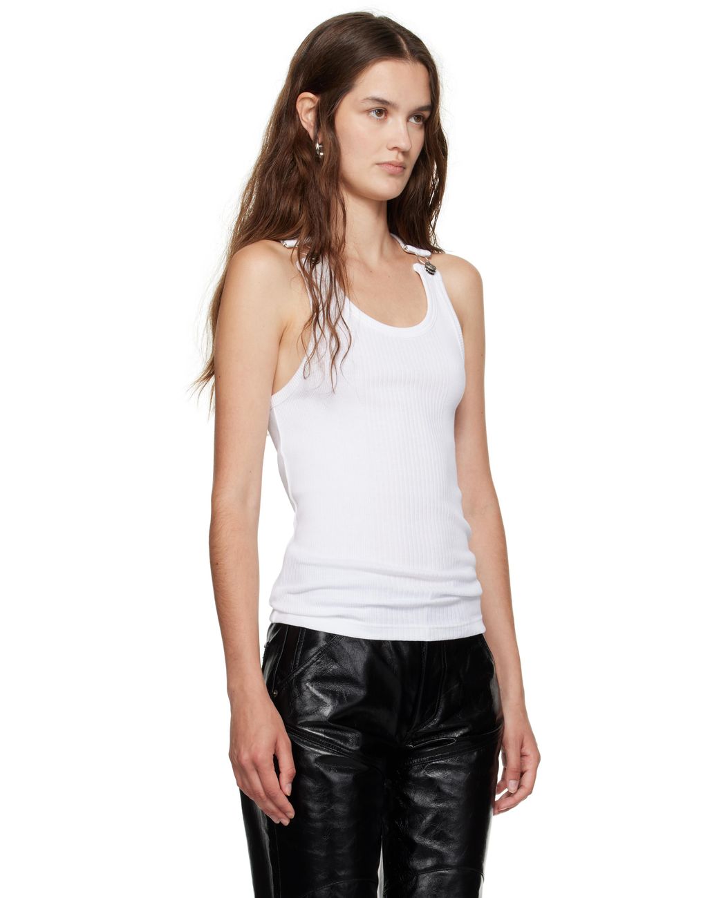 Jean Paul Gaultier Overall Buckles Ribbed Tank Top in White | Lyst