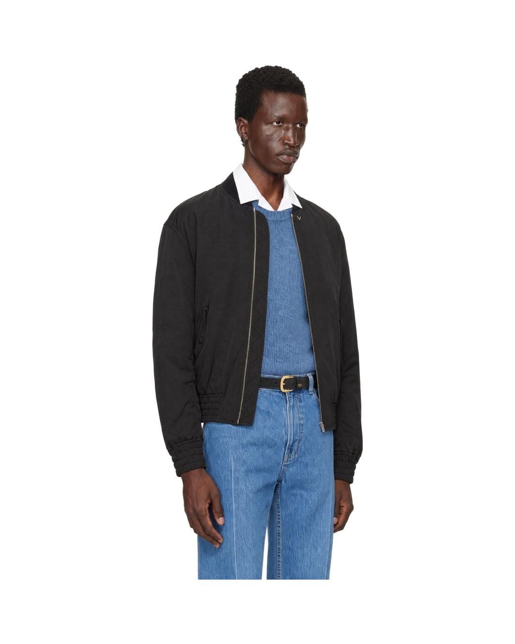 Valentino Black Metallic V Detail Bomber Jacket for men