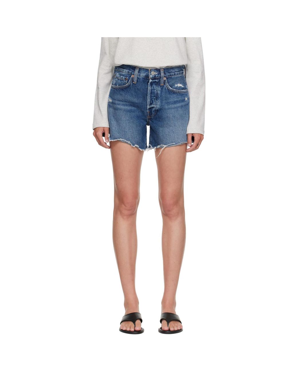 Agolde Blue Parker Long Denim Shorts