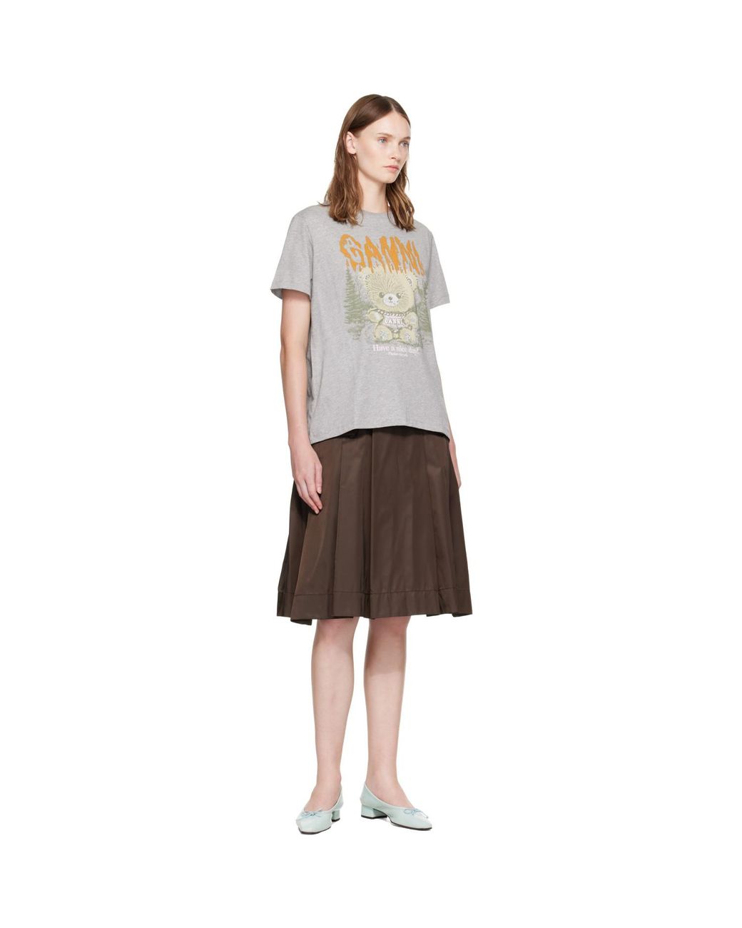 Ganni Gray Forest Teddy T-Shirt