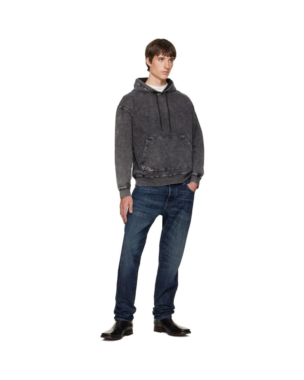 DIESEL Gray Treated Denim-Effect Hoodie for men