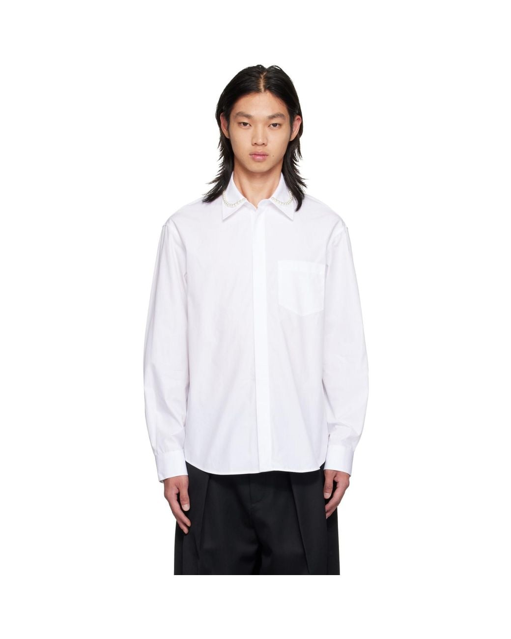 Simone Rocha White Beaded Classic Concealed Button Shirt for men