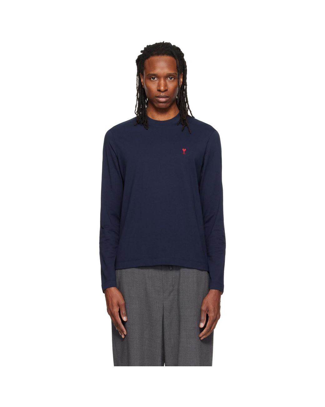 AMI Blue Cotton Longsleeves Ami De Coeur T-Shirt for men