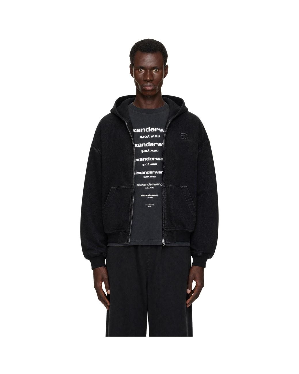 Alexander Wang Black Brushed Denim Oversized Hoodie for men
