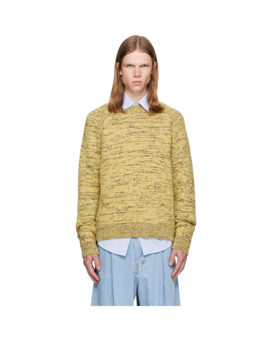 Dries Van Noten Yellow Embroidered Flowers Wool Sweater for men