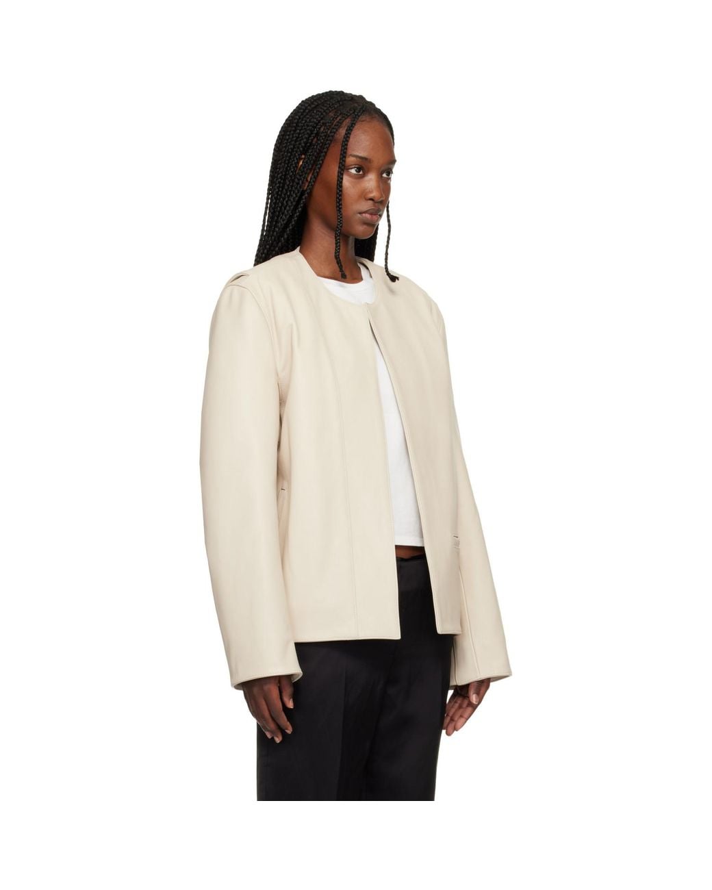 Totême Natural Off- Minimal Leather Biker Jacket