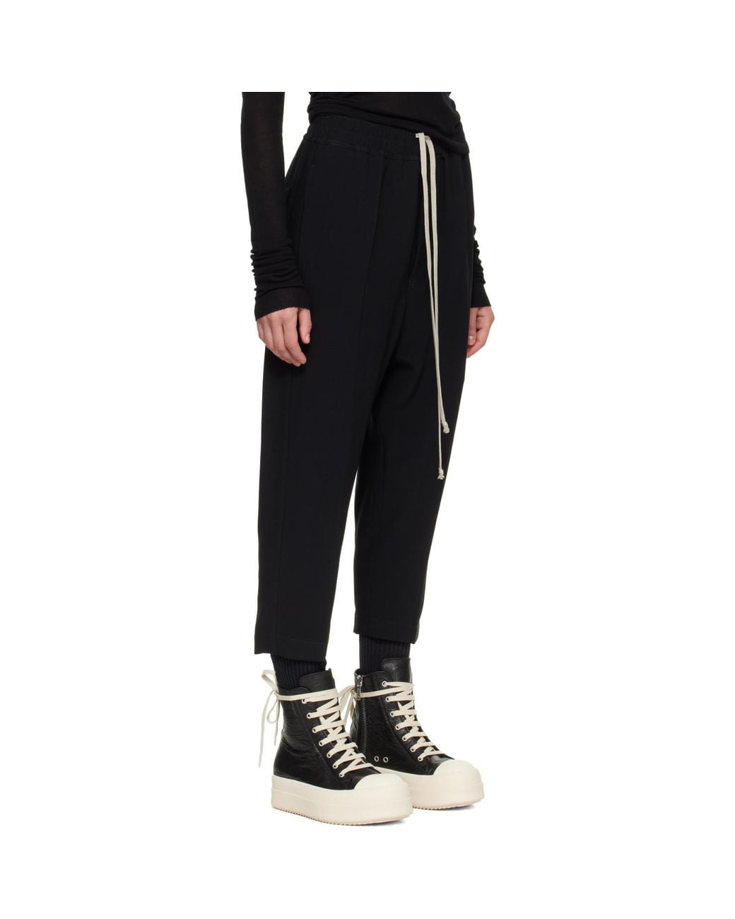 Rick Owens Black Drawstring Astaires Cropped Trousers