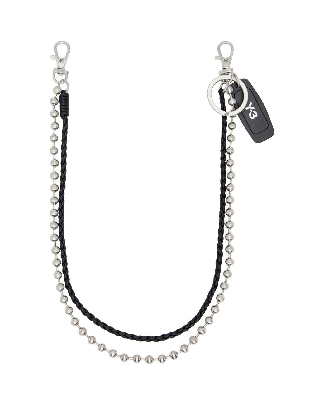 Y-3 Black Braided Leather & Ball Chain Keychain for men