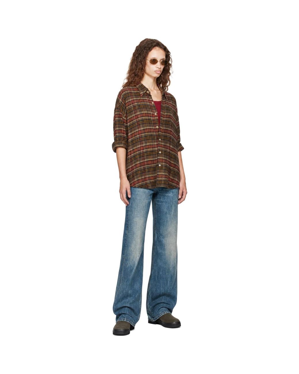 R13 Brown Drop Neck Shirt