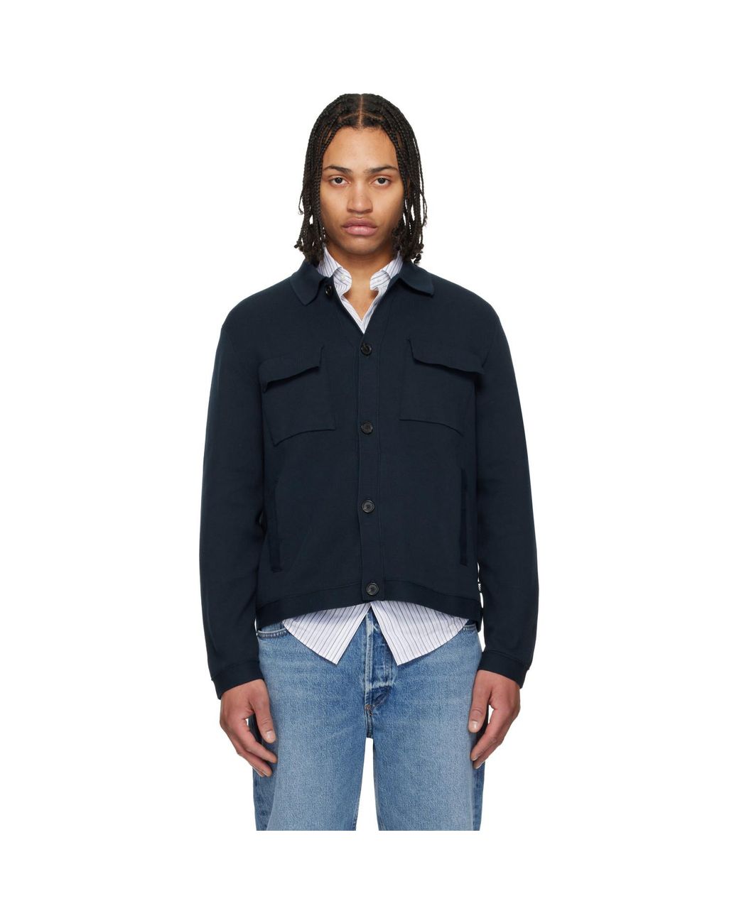 Boss Blue Regular-Fit Cotton Overshirt for men