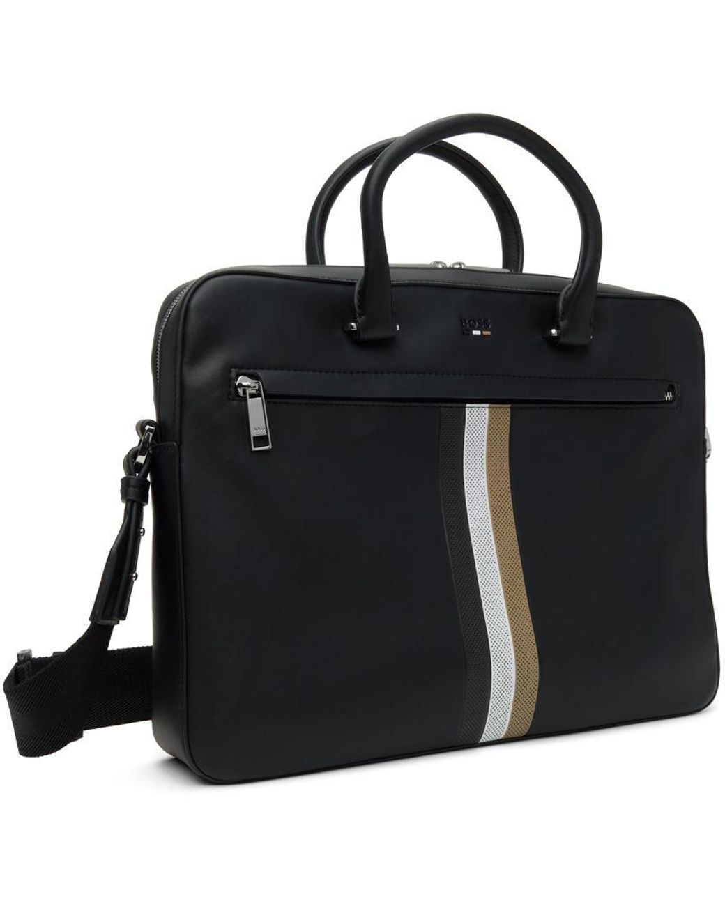BOSS by HUGO BOSS Black Signature Stripe Faux-leather Briefcase for Men |  Lyst