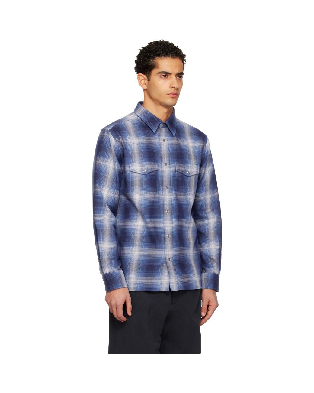 Tom Ford Blue Grand Degrade Check Western Shirt for men