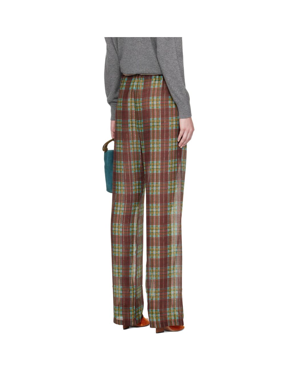 Dries Van Noten Gray Burgundy Elasticized Lurex Trousers