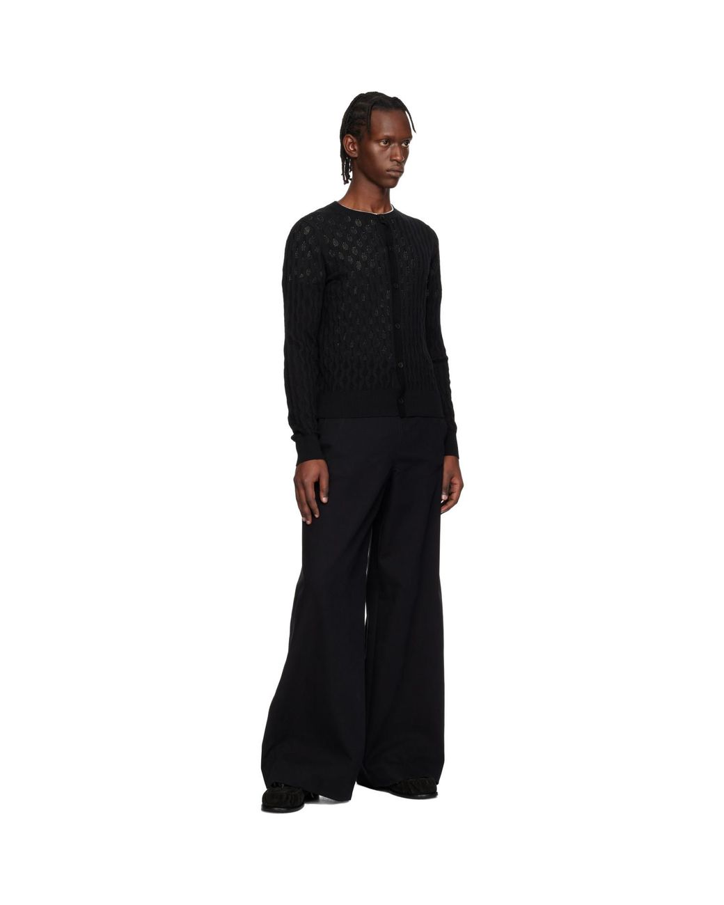 Dries Van Noten Black Open-Knit Cardigan for men