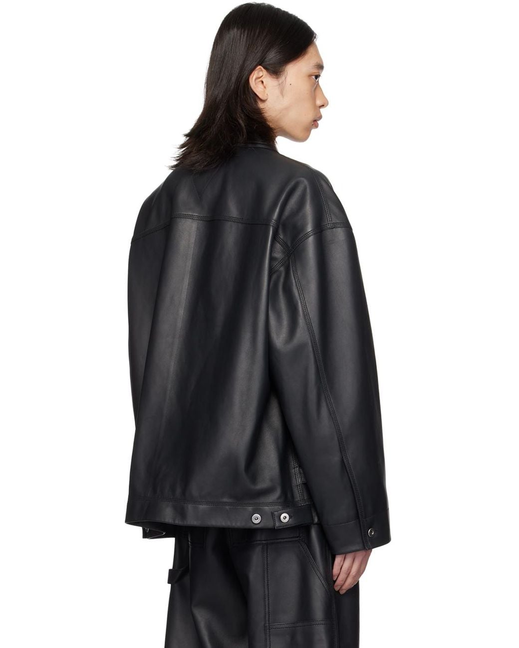 メンズ Bottega Veneta スプレッドカラー レザージャケット ブラック
