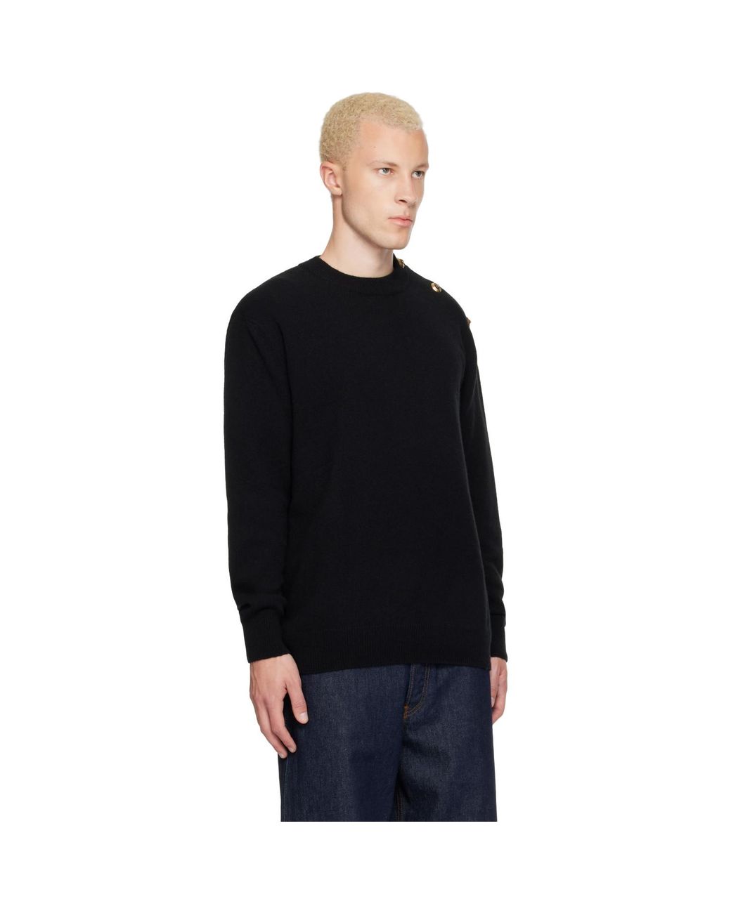 Balmain Black Buttoned Eco-Cashmere Knit Sweater for men