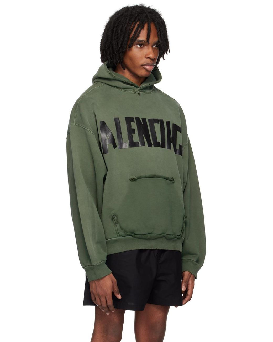 【人気！】BalenciagaグリーンTapeTypeリップドポケットフーディ 人気！】BalenciagaグリーンTapeTypeリップドポケットフーディ
