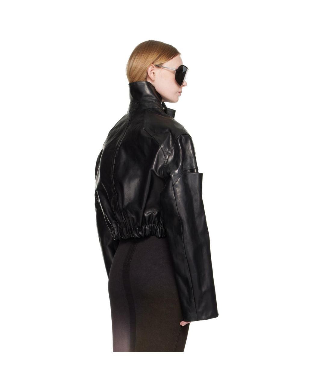 Rick Owens Black Tower Collared Mac Leather Bomber Jacket