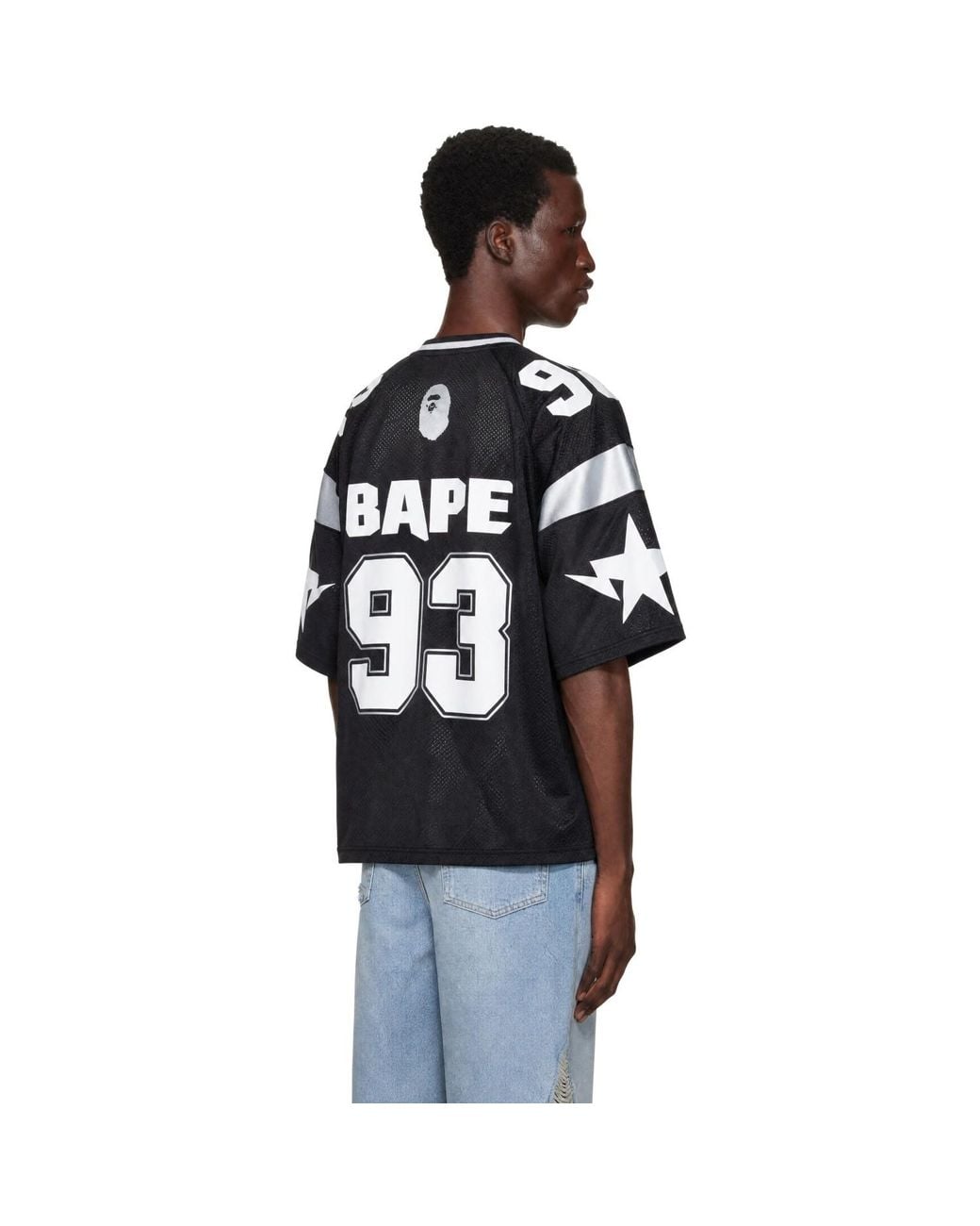 A Bathing Ape Black Solid Camo Cropped Fit Football Jersey for men