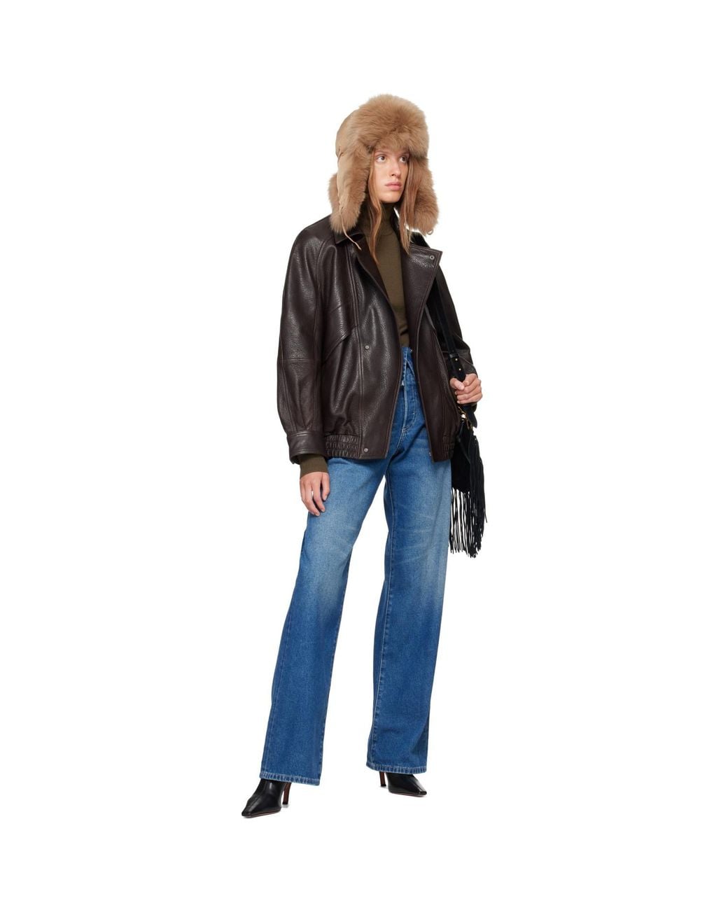 Nour Hammour Black Rafe Sculptural Leather Bomber Jacket