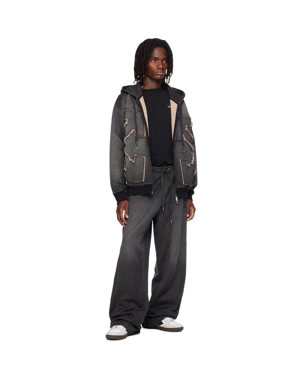 Off-White c/o Virgil Abloh Gray Distressed Arrow Skate Zip Hoodie for men