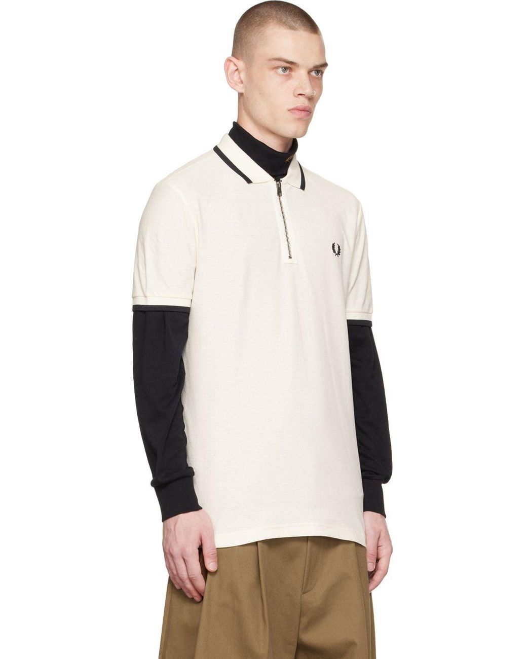 Fred Perry Off-white Half-zip Polo for Men | Lyst