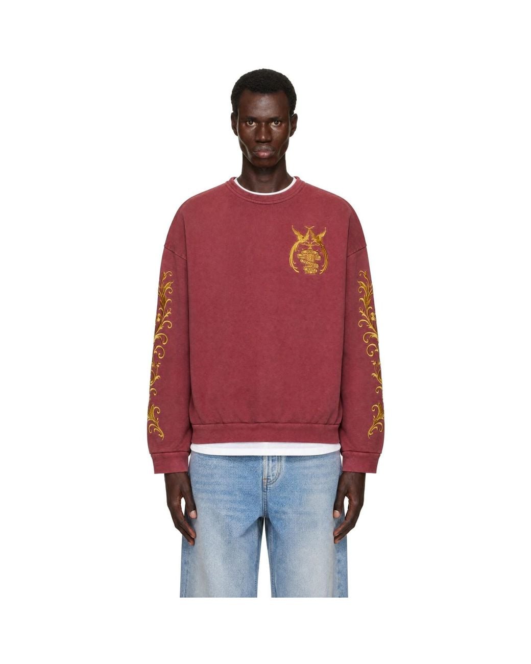 Who Decides War Red Burgundy Fountain Crest Crewneck Sweatshirt for men