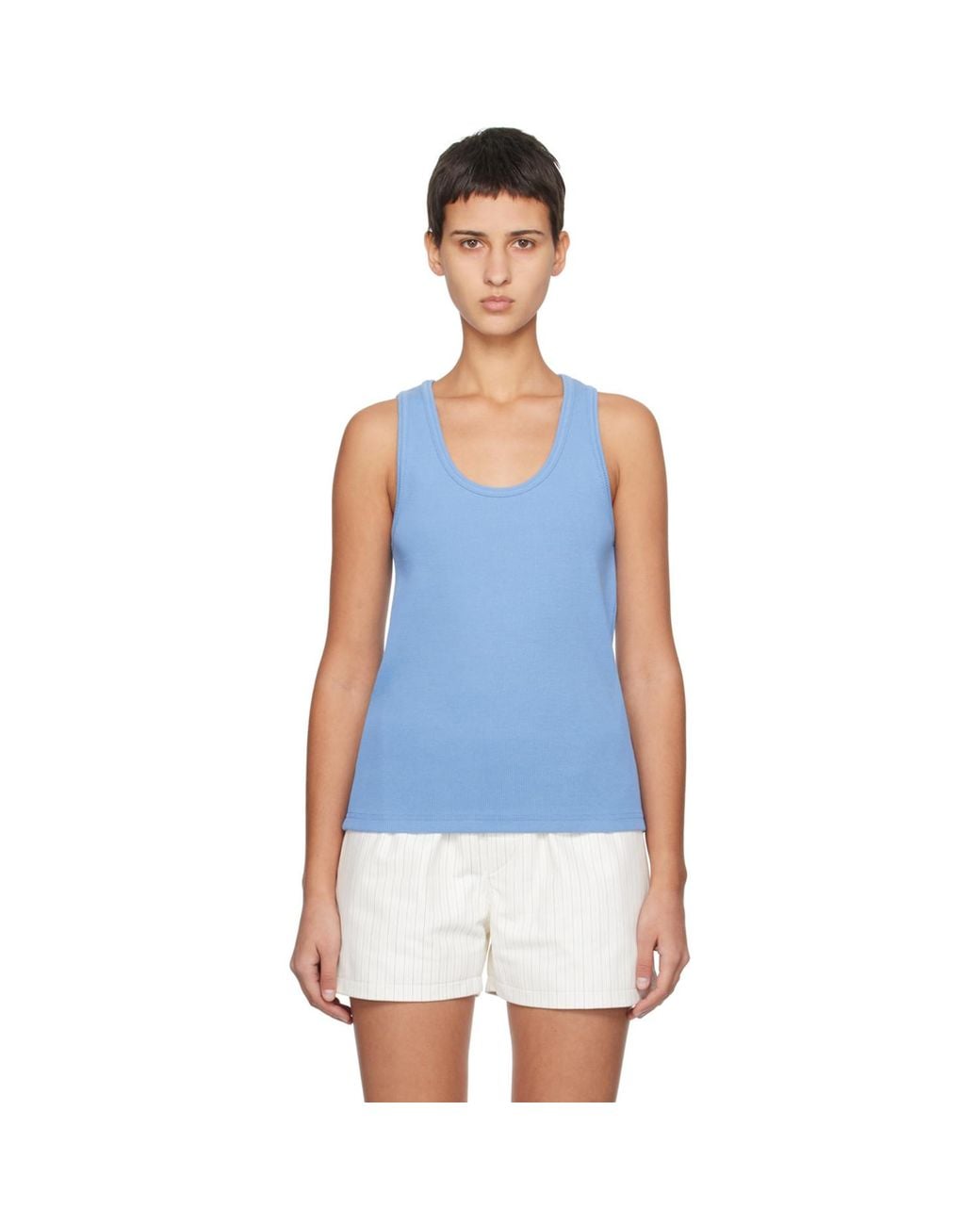 Bottega Veneta Blue Ribbed Tank Top