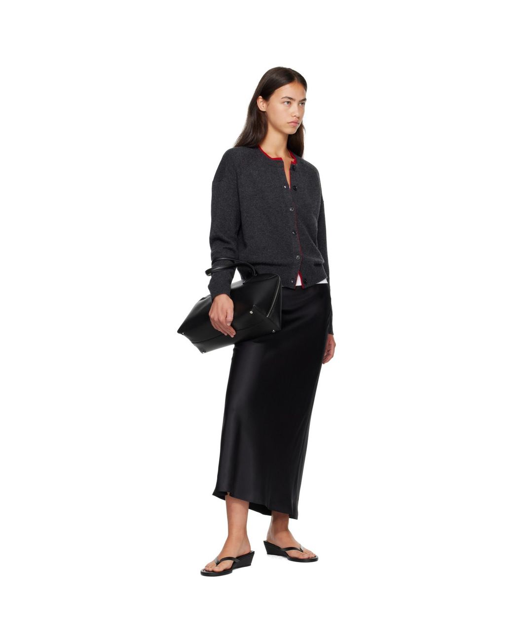 Loulou de Saison Black Nicola Bicolor Cashmere Cardigan