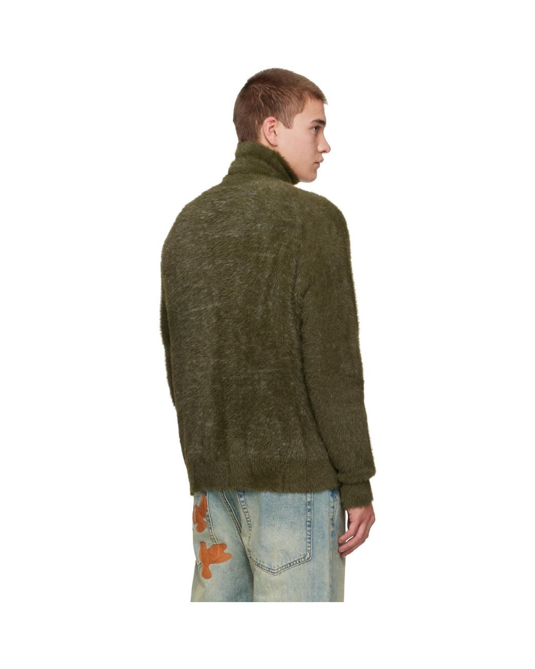 Kidsuper Green Fuzzy Knit 'Hatched Face' Turtleneck for men