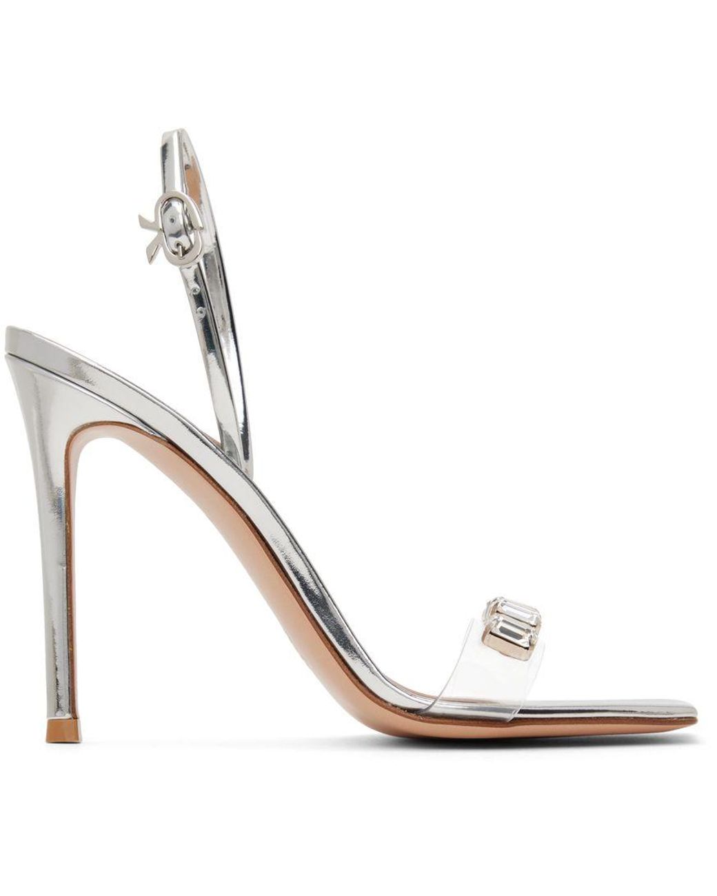 Gianvito Rossi Silver Ribbon Candy Heeled Sandals in White | Lyst