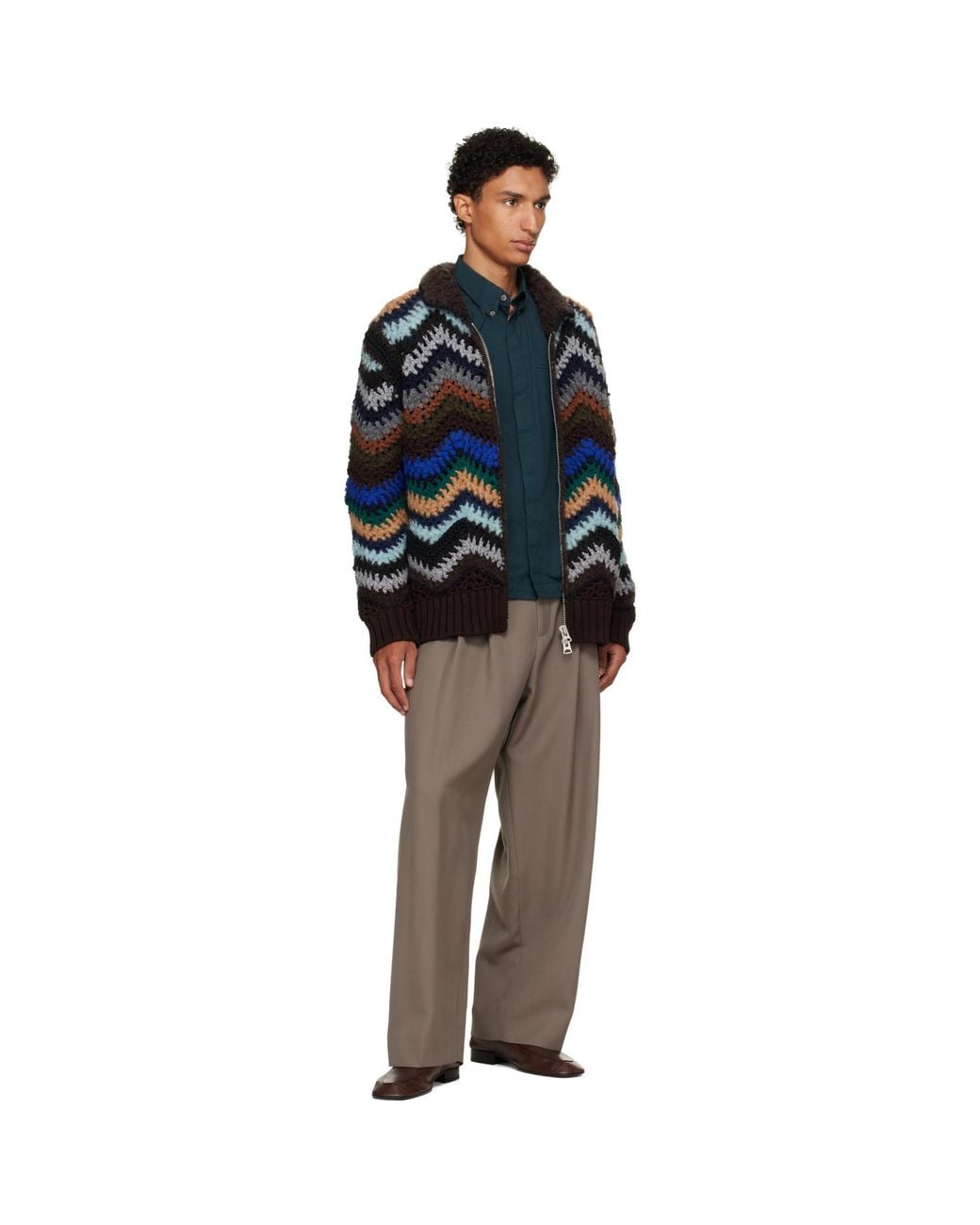 Sacai Black Mix Crochet Knit Blouson Jacket for men