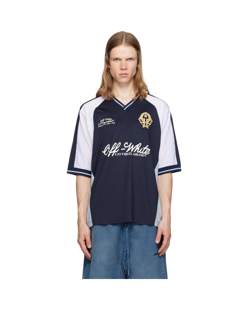 Off-White c/o Virgil Abloh Blue Royal Team Soccer T-Shirt for men