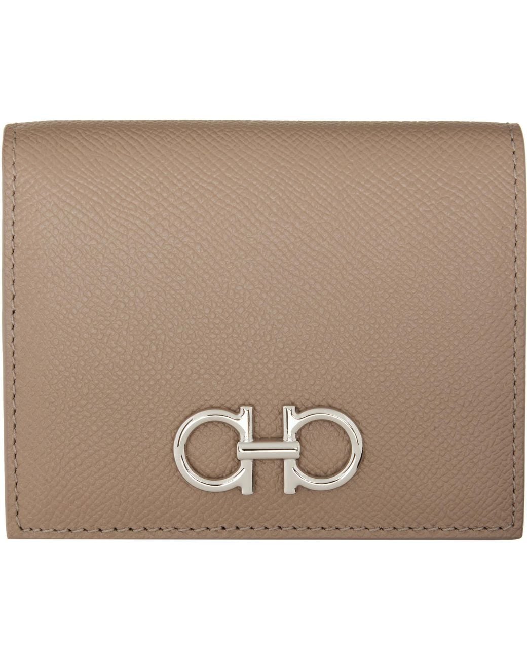 Ferragamo Brown Taupe Gancini Credit Card Holder