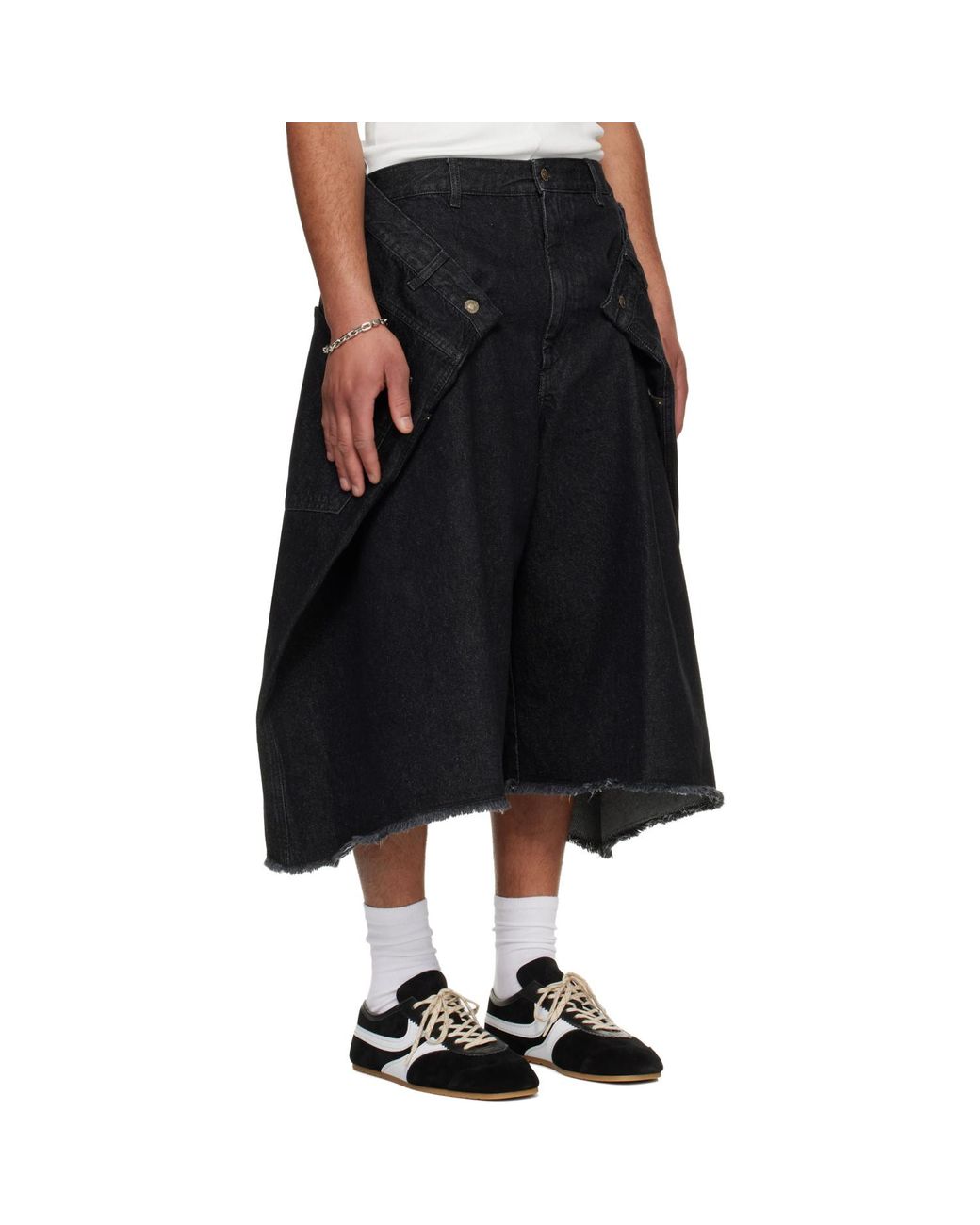 Lu'u Dan Black Denim Maxi Shorts for men
