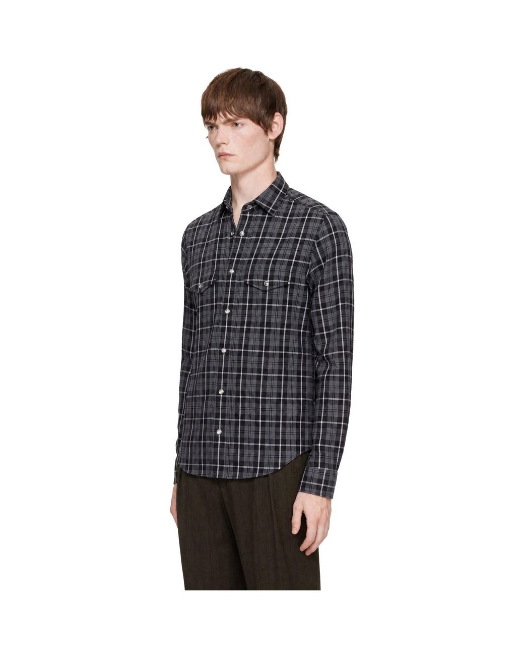 Tom Ford Black Grand Twill Check Western Shirt for men