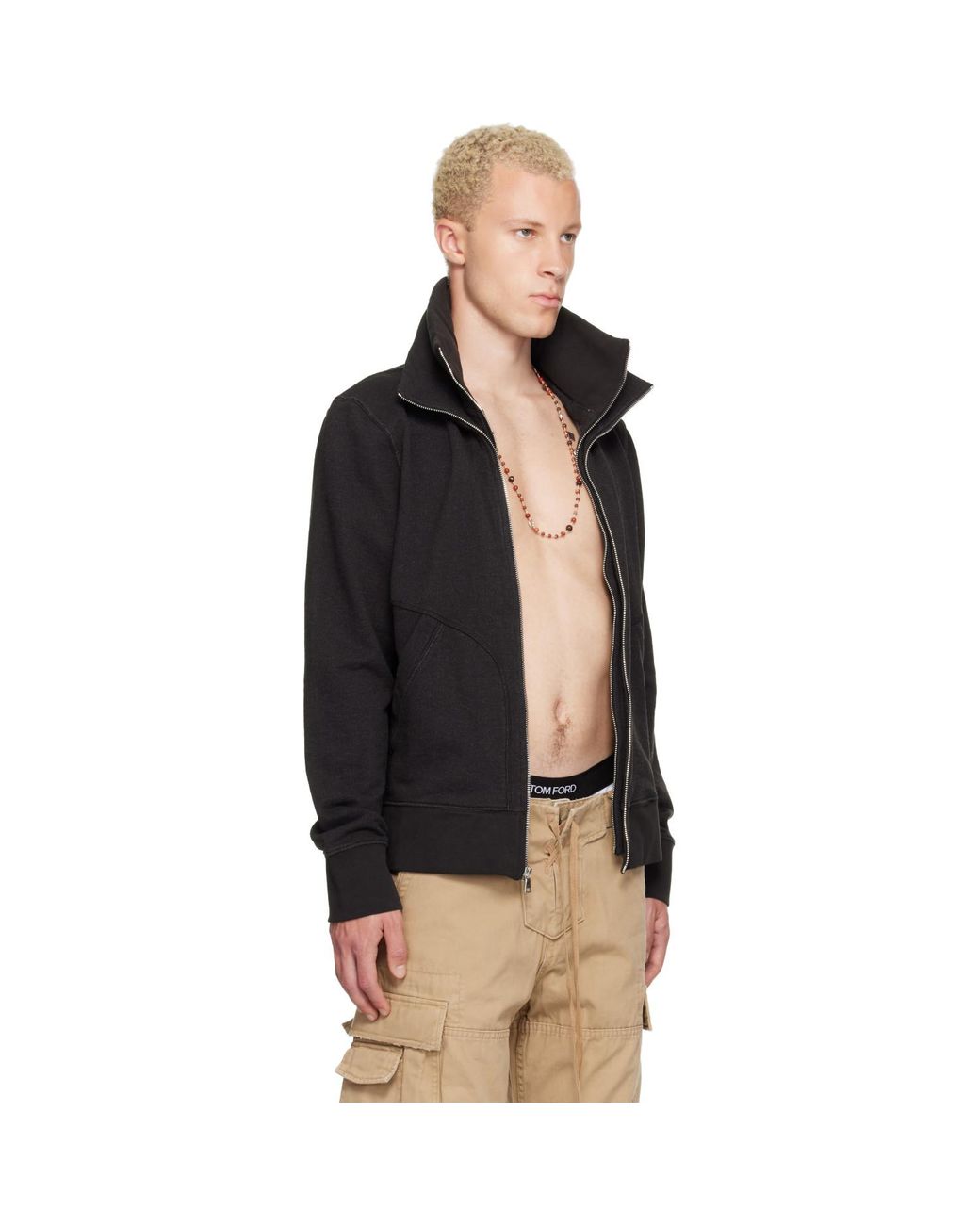 Raimundo Langlois Black Layered Full Zip Sweater for men