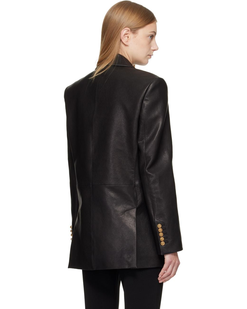 Balmain ブラック ラムスキン ロング丈テーラードジャケット Black