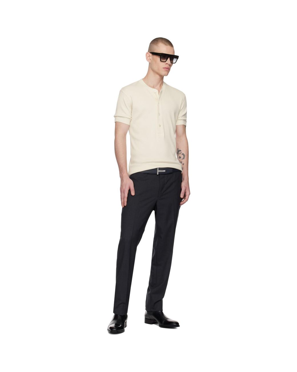 Tom Ford Black Grain Leather T Icon Reversible Belt for men