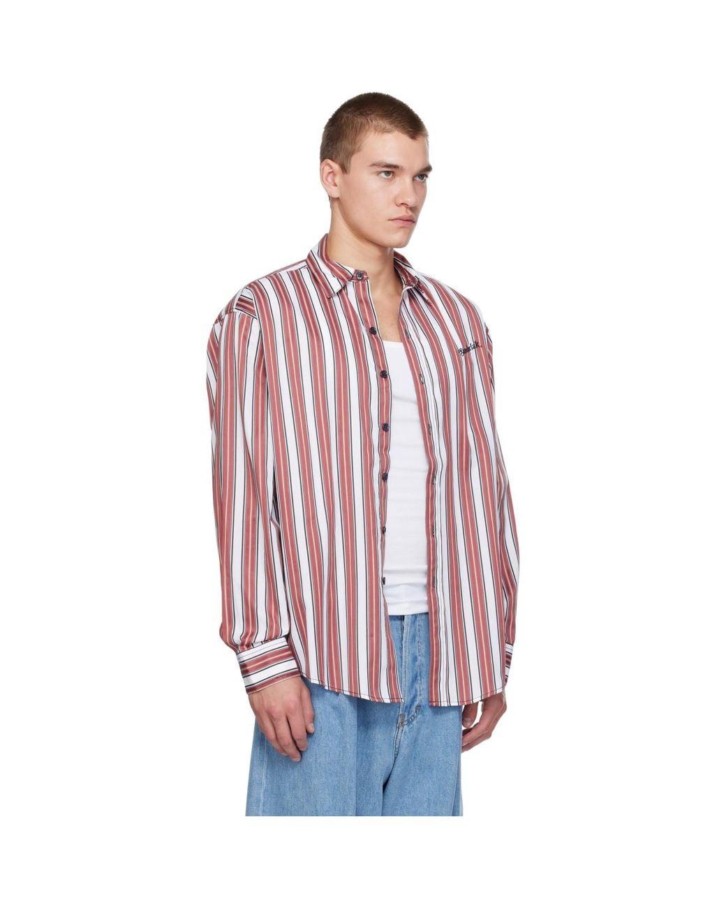 Sanderlak Red Striped Oversized Shirt for men