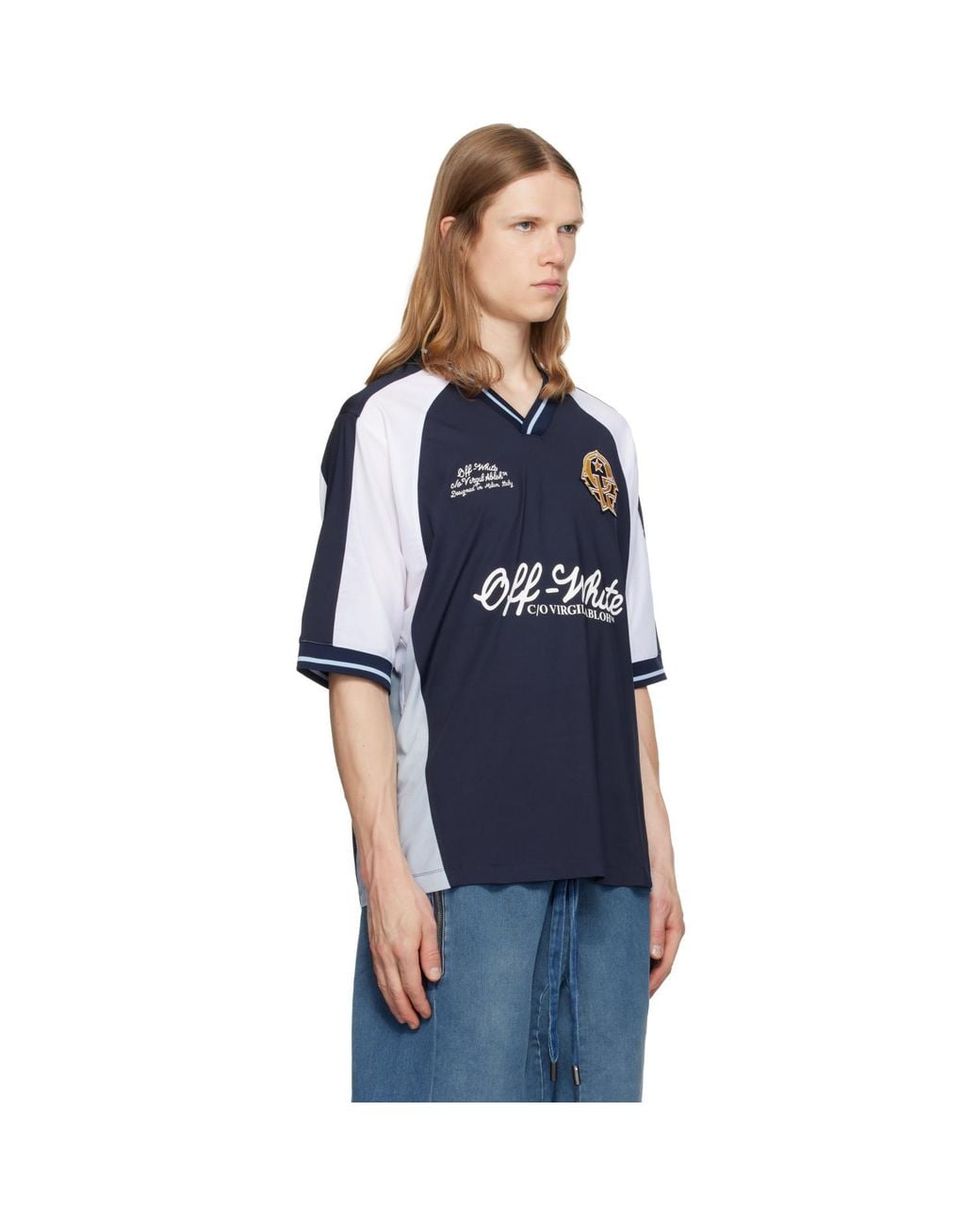 Off-White c/o Virgil Abloh Blue Royal Team Soccer T-Shirt for men