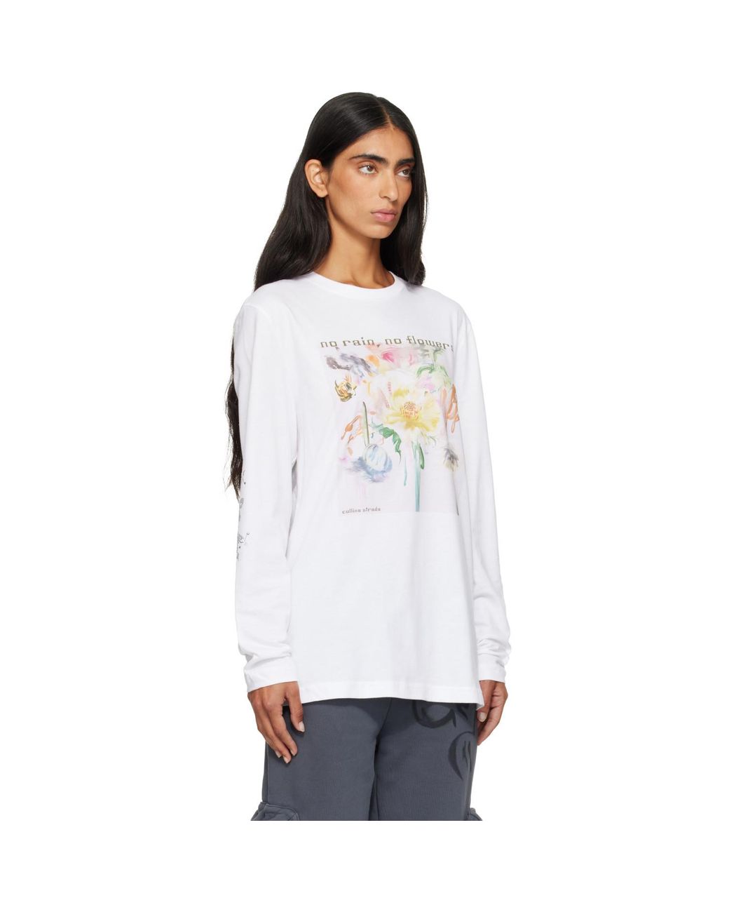 Collina Strada White 'No Rain, No Flowers' Rhinestone T-Shirt