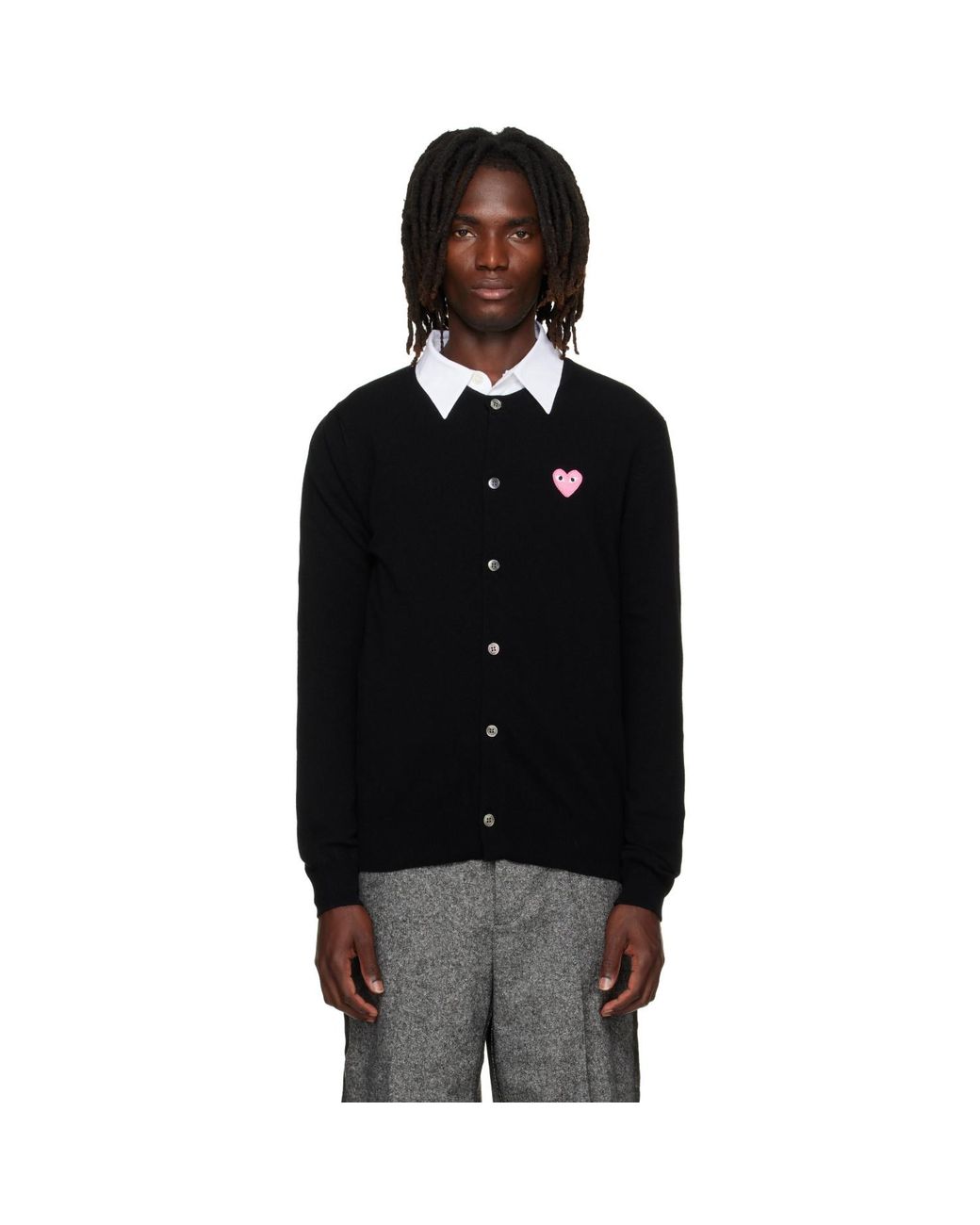 COMME DES GARÇONS PLAY Black Heart Emblem Round Neck Cardigan for men