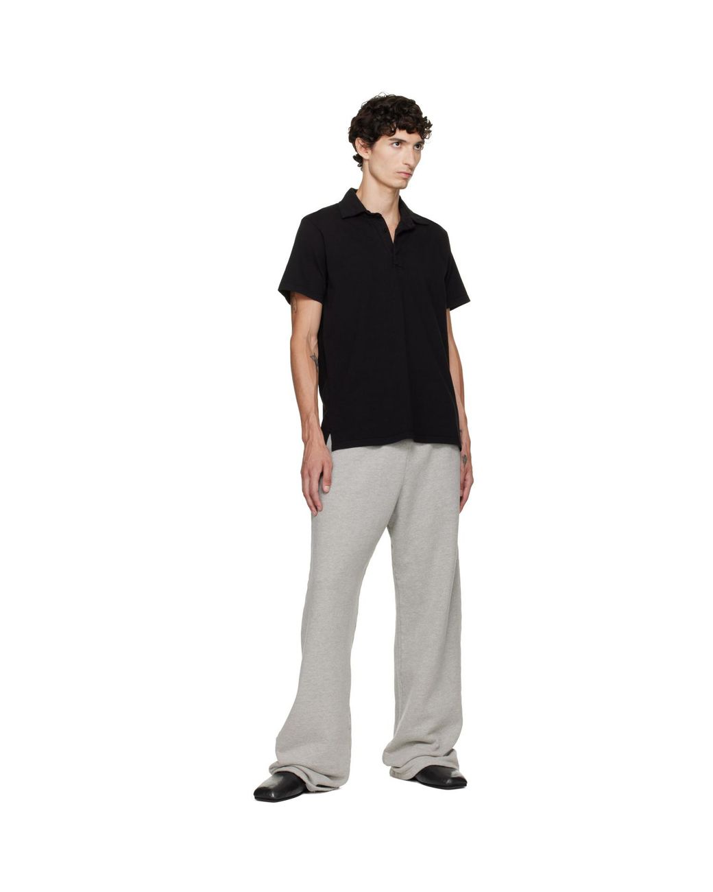 Les Tien Black Short Sleeve Rugby Polo for men